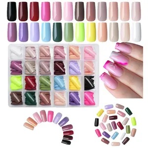 576PCS 24 Colors Medium Square Press On Nails Kit, Glossy Colored Straight Full Cover Artificial Fingernails, Acrylic Nail Tips for Manicure Design Decor for Women Teens Kids