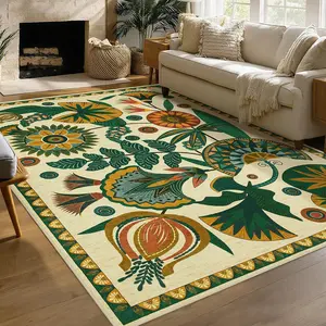 Vintage Floral Tropical Print Carpet, Vintage Printed Rugs, Foldable Washable Non-Slip Rug for Living Room Bedroom, Large Area Plush Home Decor Mat