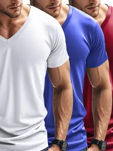 Men's V Neck Short Sleeve T-Shirt 3 Pack, Spring and Summer Loose Fit Sports Tees, Gym Workout Shirt, Quick Dry and Comfortable Style