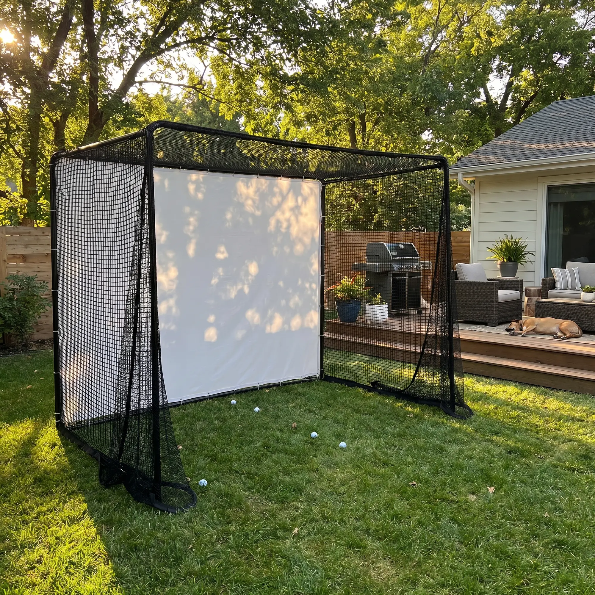 HOMEVOL Full Enclosure Golf Training Net Cage with Target Screen, Oversized Golf Hitting Tent for Swing Practice, Weatherproof Frame Net System for Home & Outdoor Use