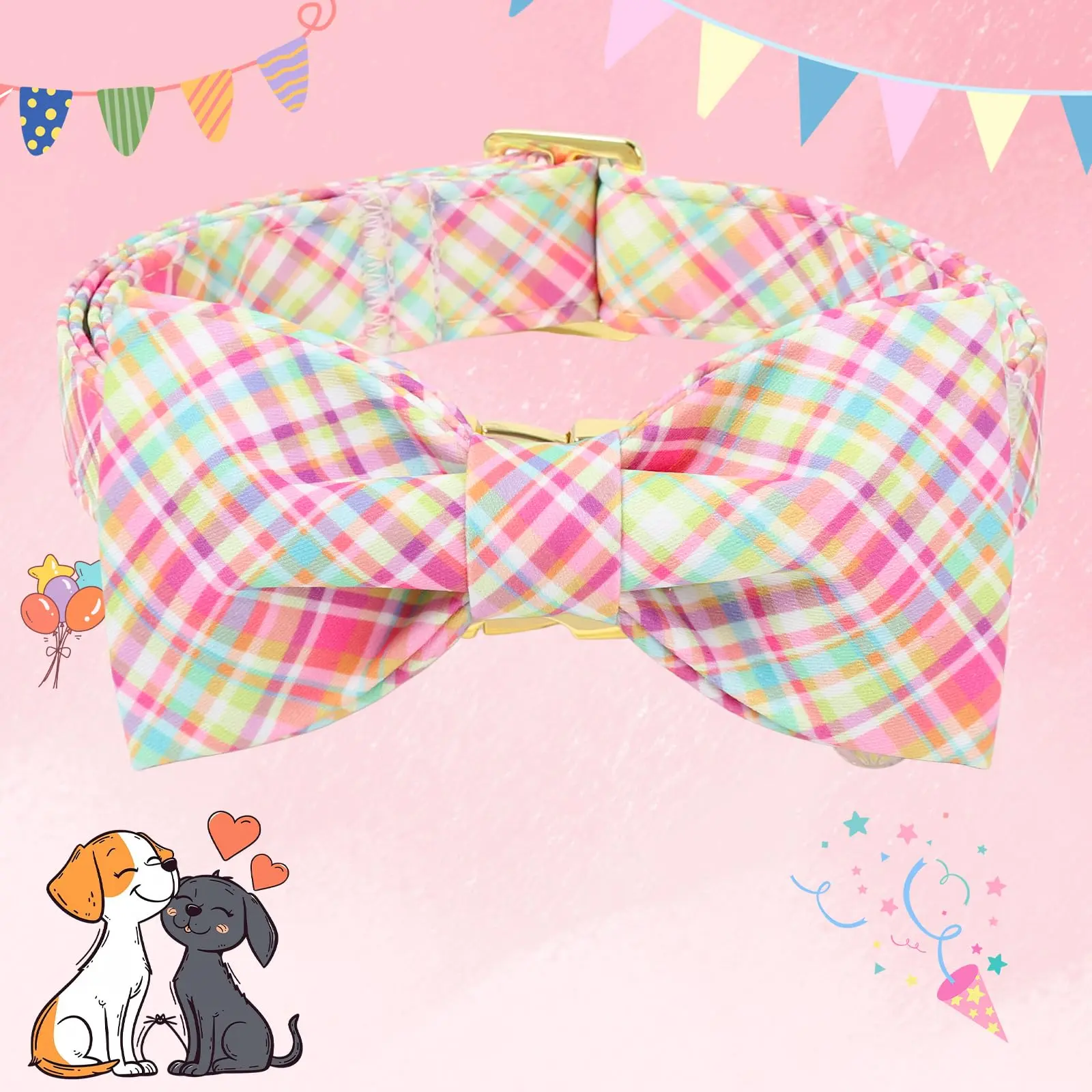 Adjustable Durable Soft Plaid Dog Collar with Bow, Basic Dog Collar for Puppies