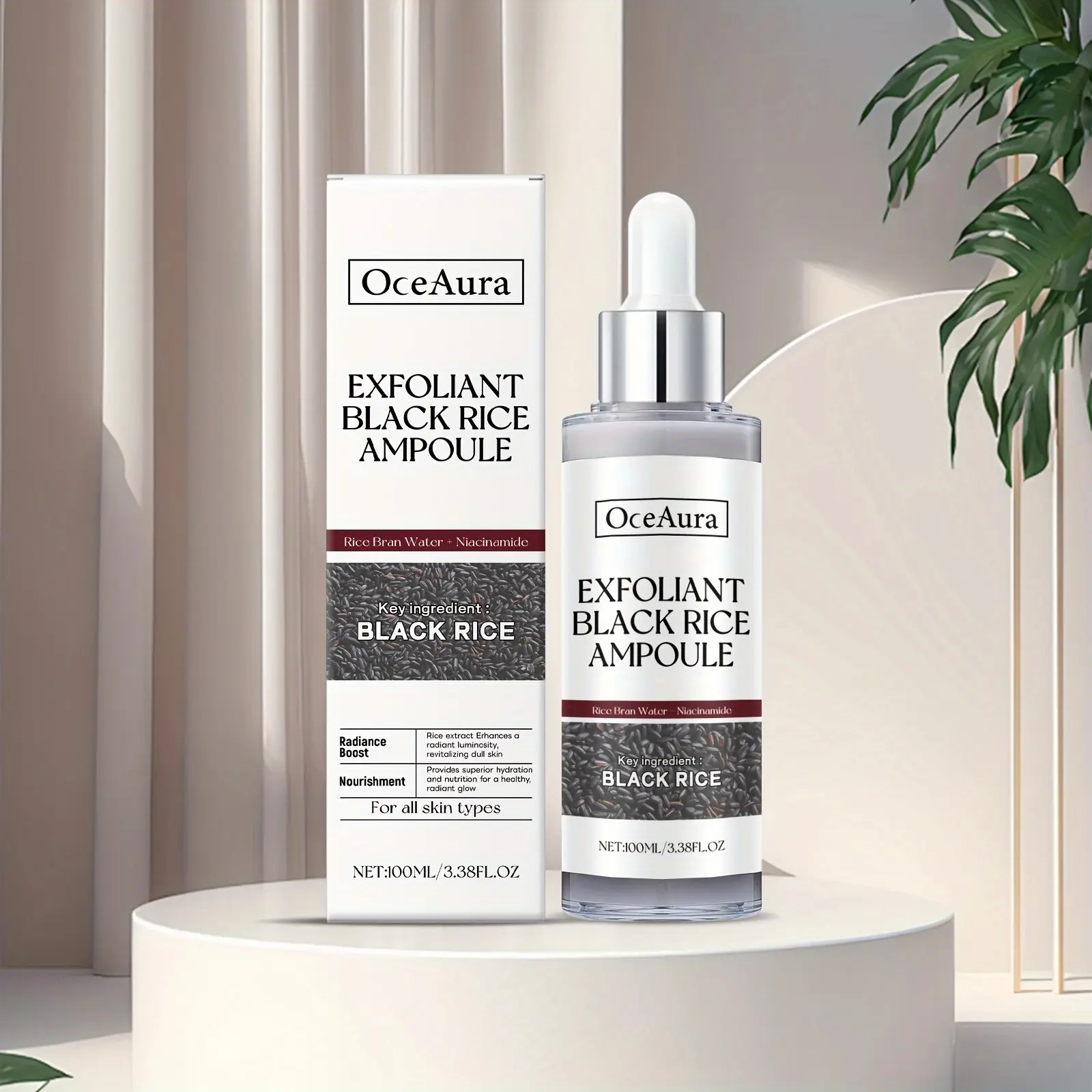 OceAura Black Rice Exfoliating Liquid Facial Cleanser (1pc, 100ml) - Alcohol-Free Gentle Wash with Niacinamide, Hyaluronic Acid, Calcium, Deep Cleanse, Firming-Lifting, Non-Greasy, Nourishing, Conditioning for All Skin Types, Dark Circle Care