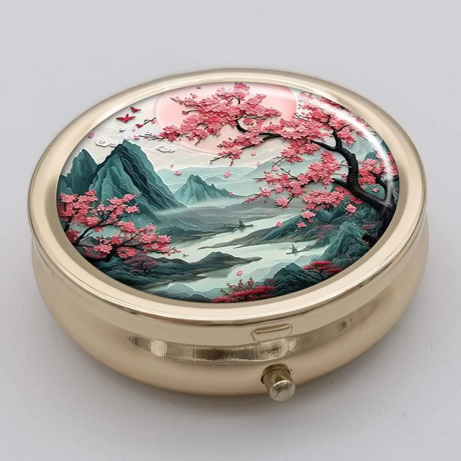 Cherry Blossom Pattern Pill Box, 1 Count 3 Compartment Small Pill Organizer, Portable Travel Pill Container, Pill Holder for Home & Travel, Medicine Organizer, Medical Organizer, Healthcare