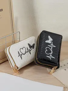 Fashionable Butterfly & Heart Pattern Card Holder, Minimalist Double Zipper Portable Short Wallet, Large Capacity Multifunctional Card Bag, Cardholder, Exquisite Cardholder, Card Organizer