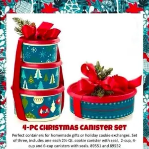 Christmas Tupperware Canisters Set 4 Piece Non-Toxic Candy Cookies Festive Design for Holiday Storage