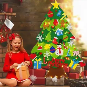 YUEWO Felt Christmas Tree Set, 3.3ft DIY Door Wall Hanging Christmas Tree with 32 PCS Detachable Ornaments, for Party Supplies Xmas Gifts Home New Year Christmas Decorations