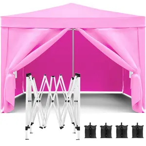 10'x10' Folding Canopy with 4 Removable Sidewalls UPF 50+ Gazebo Portable Tents for Parties Beach Camping Wedding EZ Pop Up Canopy Weight Bag Carry Bag Oxford Fabric PU Coated