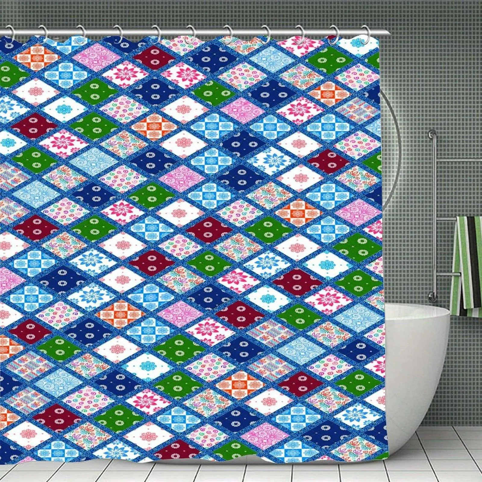 Multicolor Patchwork Floral Quilt Pattern Shower Curtain