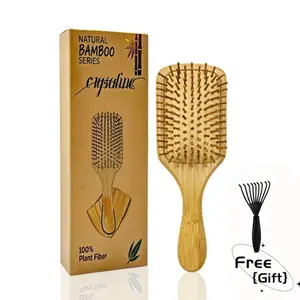 Bamboo Cushion Paddle Hair Brush for Women - Home Use Wooden Scalp Massage Comb for Volumizing and Meridian Massage Hair Care Comb