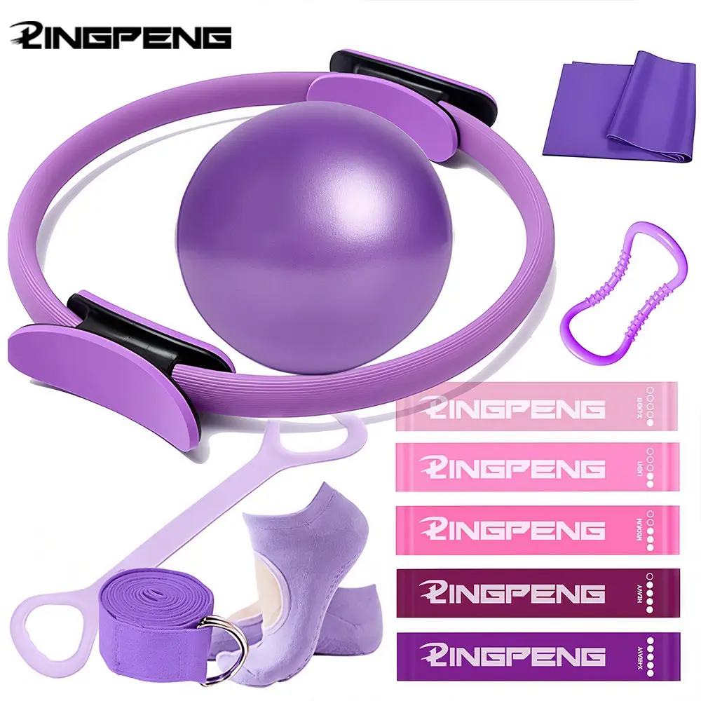 Women's Home Pilates Set - 12 Piece Pilates Equipment for Home Workouts Set with Ring and Ball, 5 Resistance Bands, Beginner Home Exercise Muscle Training Equipment, Pilates Workout Equipment