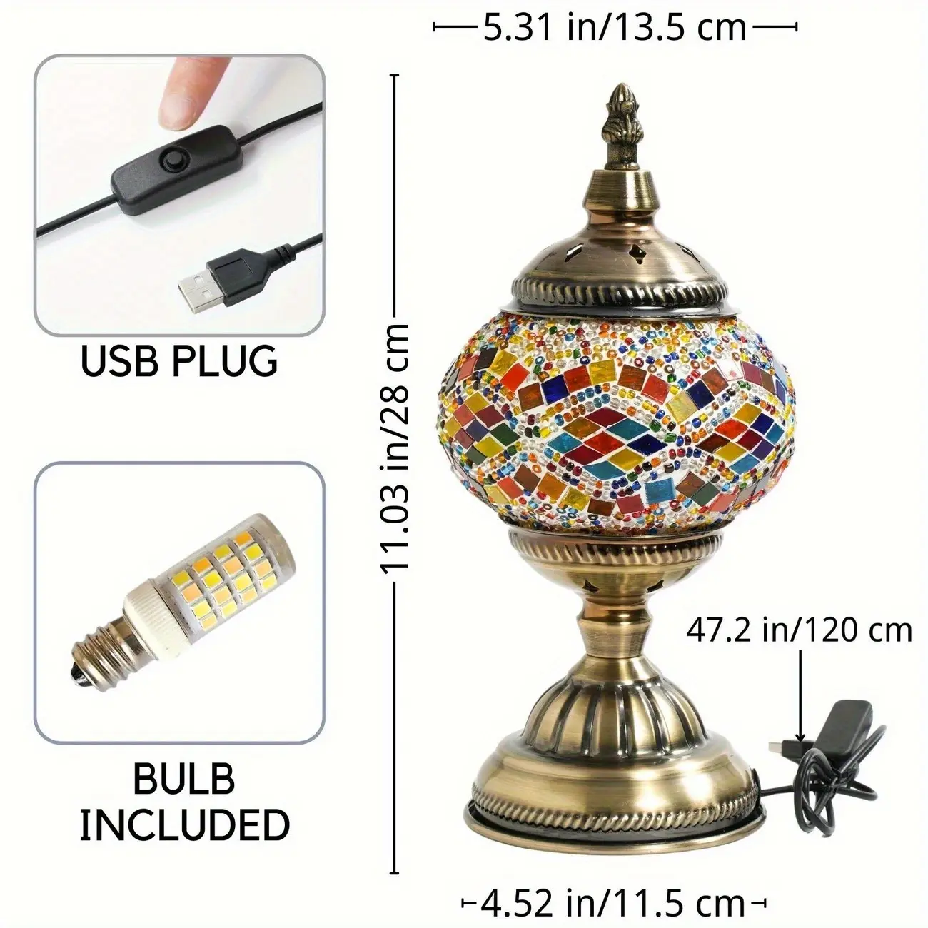 Handmade Turkish Moroccan Mosaic Table Lamp - Glass Bedside Lamp with 3-Color Adjustable Bulb, Metal Base, Ideal for Bedroom Decoration, Romantic Valentine's Day Party Gift, Table Lamps