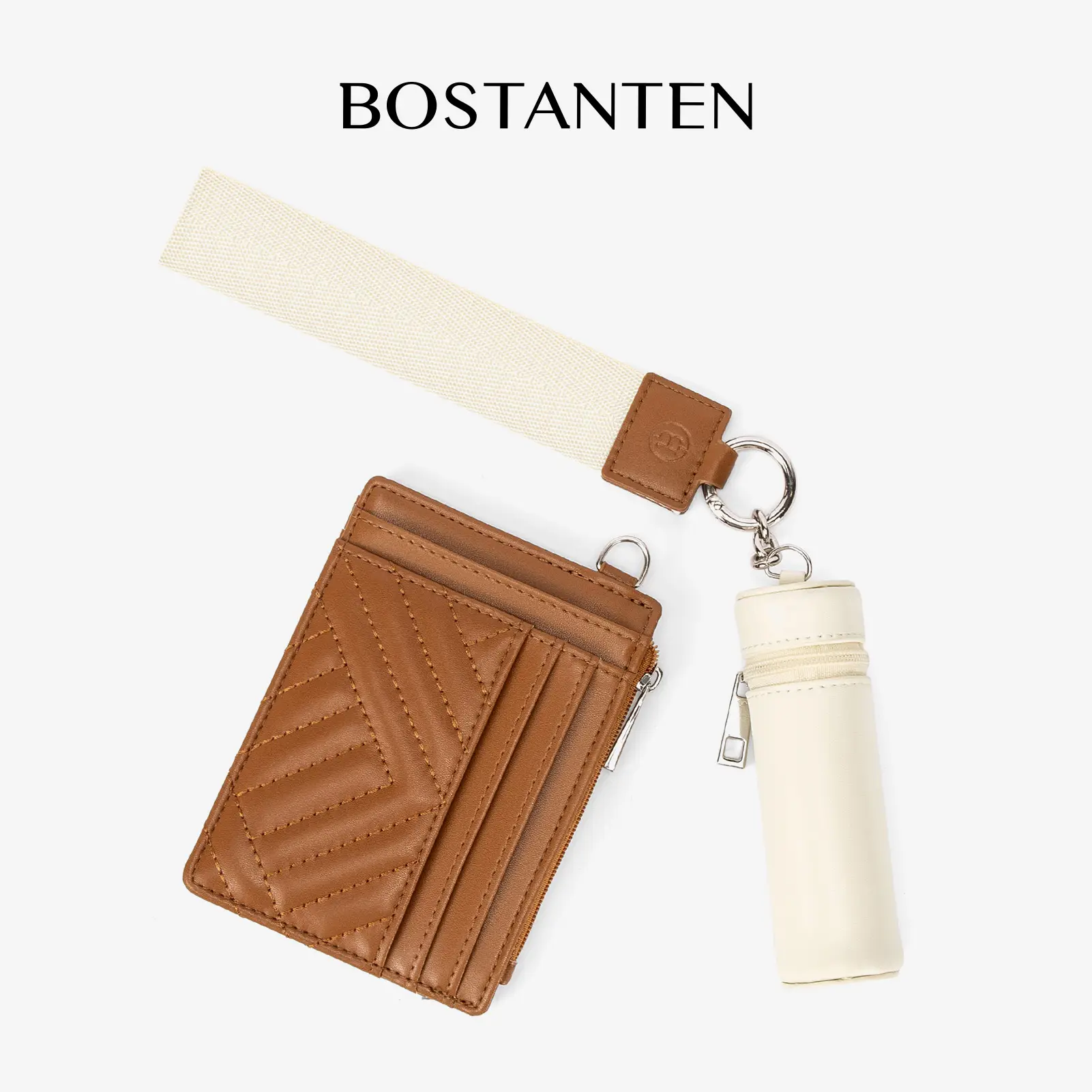 BOSTANTEN RFID Credit Card Holder Slim Leather Womens Wallet with Lipstick Case ＆ Wristlet Keychain Mom Pouch