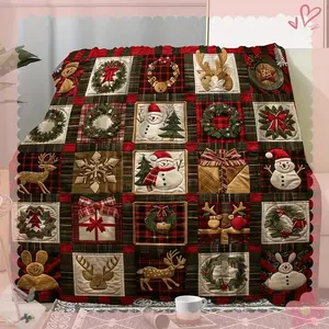 Warm Cozy Flannel Christmas Throw Blanket Featuring Festive Plaid Snowmen Reindeer and Holly for AllSeason Comfort and Holiday Gifting