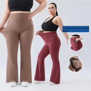 Plus Size Fit Yoga Flared Trousers for Women Semaless Two Sides Pocket Leggings High Waist Push Up Butt Gym Trainning Leggings