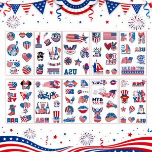 GLAD & HANDY   10 Sheets 4th of July Temporary Tattoos for Women Adults, Patriotic Metallic Silver USA Flag Face Body Tattoo Stickers, Waterproof Independence Day Party Accessories