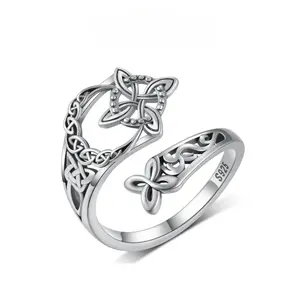 925 Sterling Silver Celtic Knot Ring Witch Knot Ring Nudo de Bruja Plata 925 Original Sterling Silver Adjustable Witch Knot Rings Open Ring Hecate Ring Pagan Witchtok Protection Witchy Jewelry for Devotion for Ceremony, Gift for Her,Mother's day Gift luck
