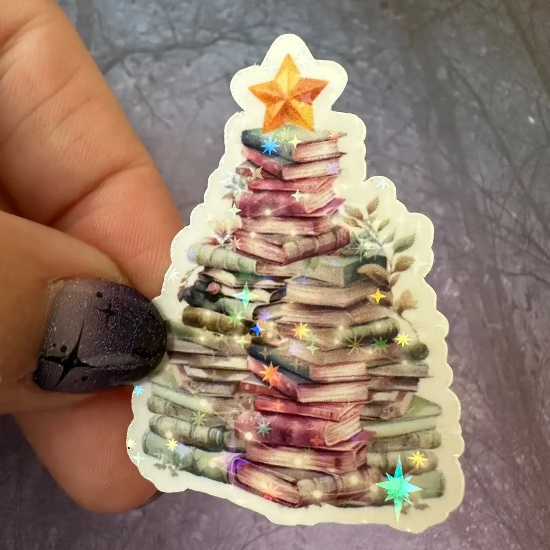 Holographic book Christmas tree sticker
