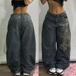 Harajuku Hip-hop Vintage Pop Gothic Waist Wide-leg Pants Trousers Streetwear New Fashion Print Baggy Jeans