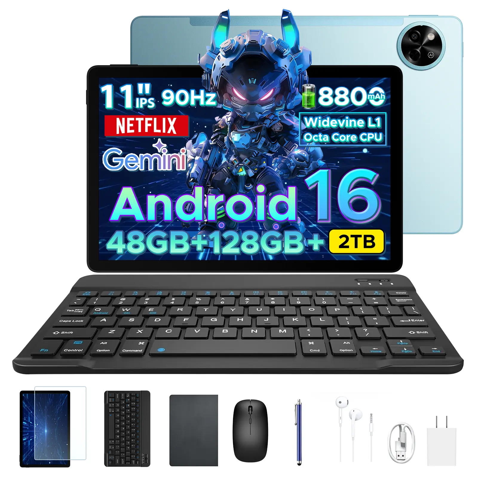 DOOGEE P11 Tablet 11 Inch, Android 16 WiFi Tablets, 48GB RAM (8GB+40GB Extended) 128GB ROM, 90Hz HD IPS Display, 8800mAh Battery, 13MP Camera, Widevine L1, Bluetooth 5.0