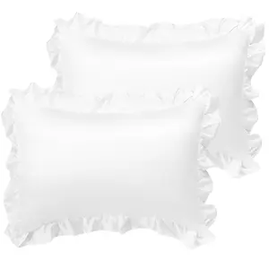 PiccoCasa Satin Pillow Cases for Hair and Skin, 2-Pack-Ruffled Pillow Shams Oxford Pillowcases Covers with Envelope Closure White King (20x36inch + 3inch Hem)