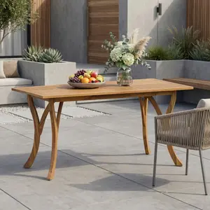 Acacia Wood Outdoor Bar Table with Teak Finish, Slatted Tabletop and Curved Legs, Seaside Style Solid Wood Patio Bistro Table Easy to Clean for Backyard Garden Deck
