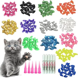 100pcs Caps/Tips For Cat,Kitten Paws Covers,Control Paws. 10 Nails Caps and 5Pcs Adhesive Glue 5 Applicator with Instruction