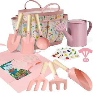 Kids Gardening Set 14Pcs Gardening Tools for Kids with Tote Bag,Watering Can, Shovel, Apron, Garden Book and More Educational STEM Learning Outdoor for Toddlers Boys Girls (Floral)