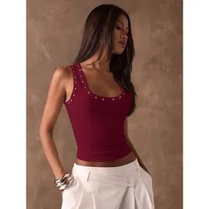 VVZ 2026 Trendy Y2K Sleeveless Tank Top for Women - Studded Cropped Top, Perfect for Daily Wear, Gym, Parties & Summer Outfits! Hot Fashion Pick!