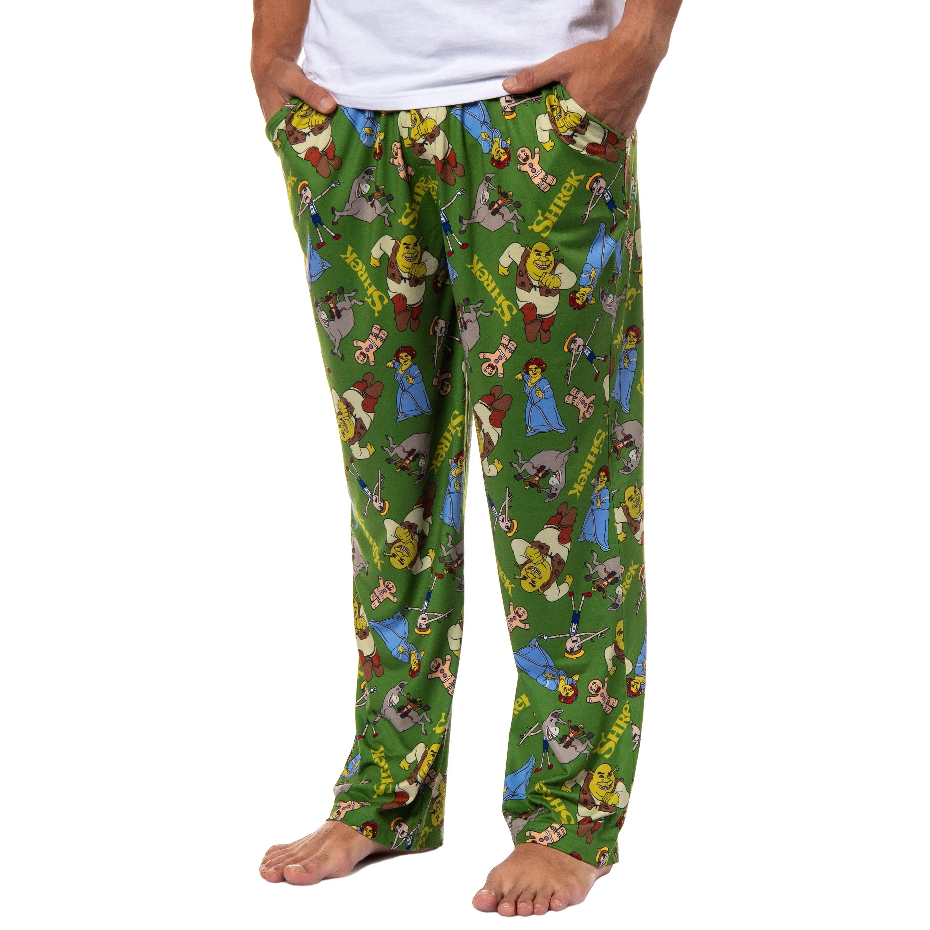 PJammy Men's DreamWorks Shrek Pajama Pants, Classic Character Tossed Print Lounge Nightwear in a Soft Silky Fabric with Pockets