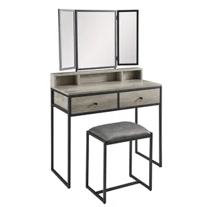 Industrial-style three-section mirror dressing table set