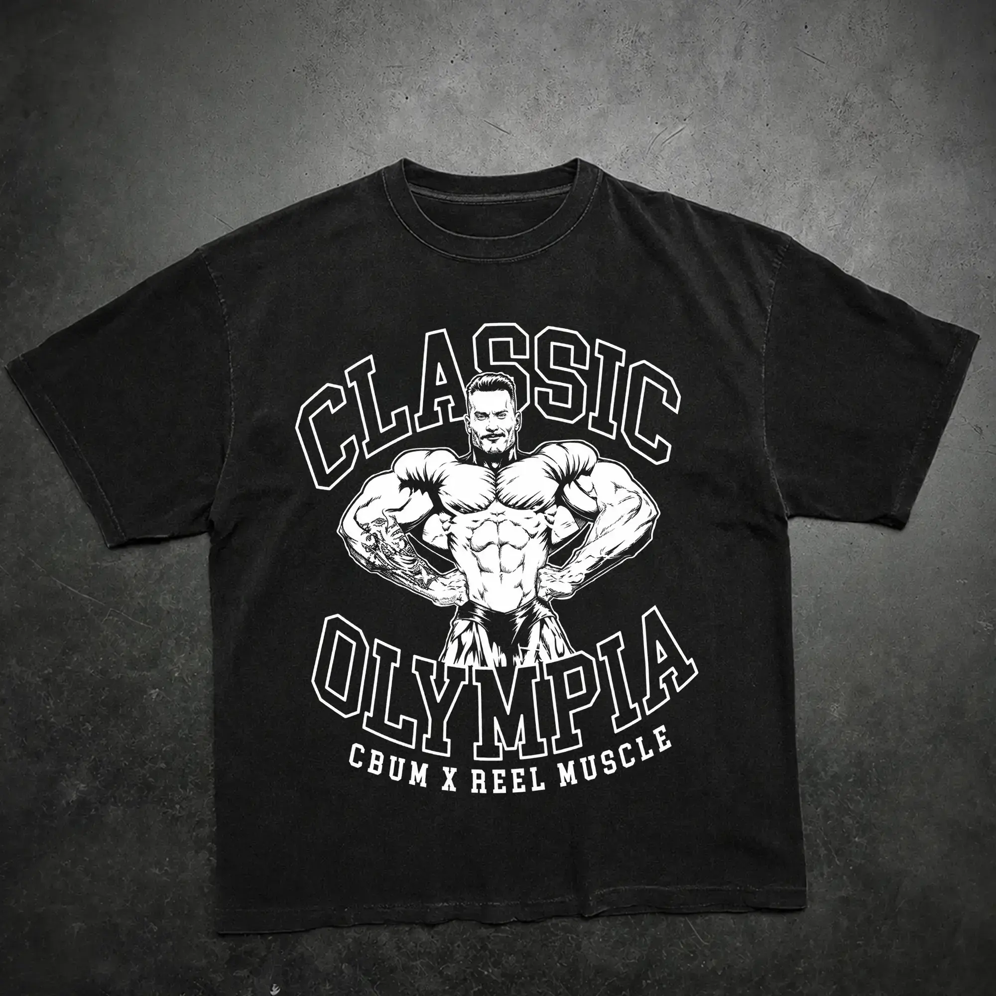 [New School Series] Men's Classic Olympia CBum Oversized Gym Washed Short-Sleeve Crewneck T-Shirt - Menswear Gym Apparel for Discipline, Strength Training, Streetwear Tropical Casual Top Menswear Tshirt Tropical Casual