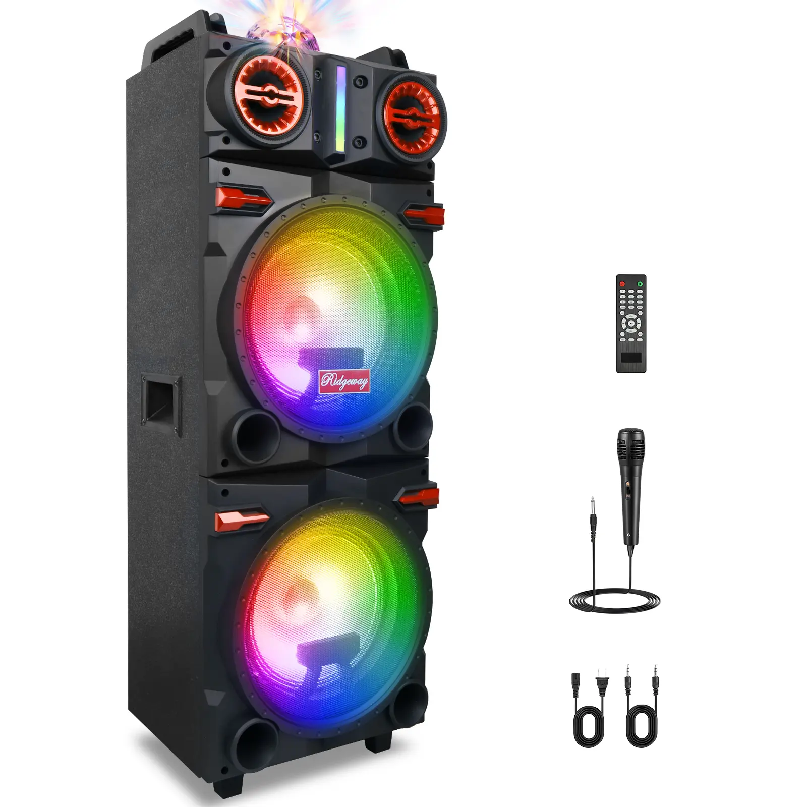 Wireless Bluetooth Speaker Dual 10" Subwoofer Heavy Bass Party Karaok Rechargable TWS Fuction Wired Microphone Remote control Led Light