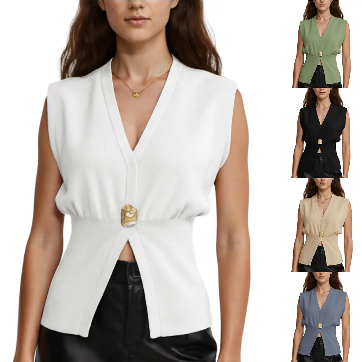 Kingapril Women's Ribbed Knit Sweater Vest, V-Neck Button Down Crop Tank Tops, Comfy Lightweight for Business Casual Fall, Crop Tops, Basic, Breathable, Dressy, Plain, Fit