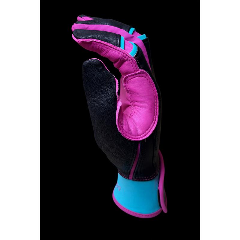 Black, Neon Teal, and Electric Pink Batting Gloves