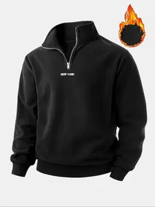 Men's Fall Winter Fleece Half-Zip Pullover Sweatshirt, Plain Casual Long Sleeve Hoodie, Warm and Cozy, Perfect for Cold Weather, Tops