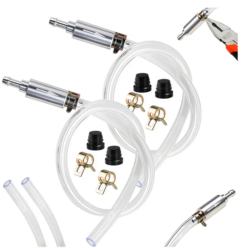 2PC Motorcycle & Auto Clutch Brake Bleeder Hose Kit - Universal Aluminium & Rubber Tube Tool with O-Way Valve for Easy Fluid Bleeding