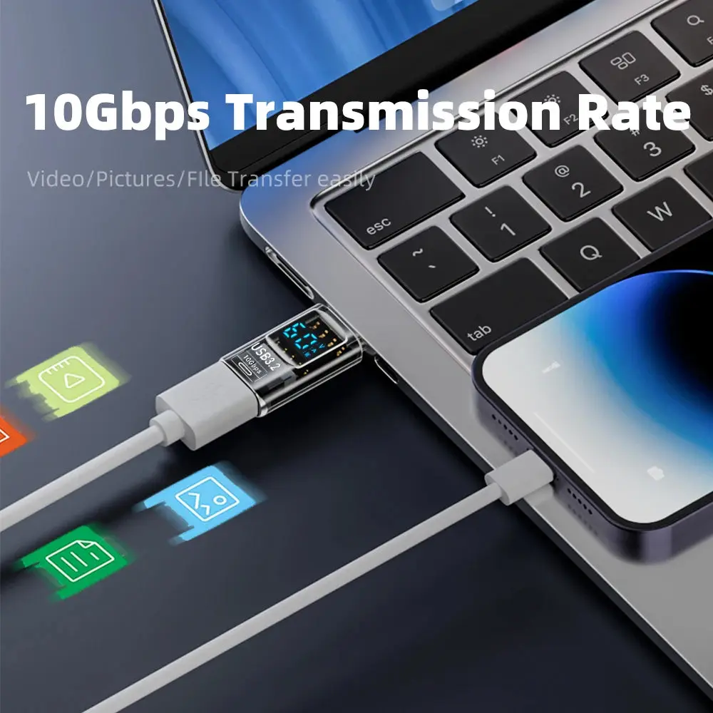 High-Tech USB Smart Adapter; 10Gbps Digital LED Display 36-60W Power ...