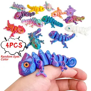 4pcs Chameleon Model Ornament, 3D Printed Movable Joints, Realistic Chameleon Fine Model, Perfect Desktop Home Decoration Ornament, Plastic Material, Colorful Multi-Color Optional, Random Eye Color, Toys, Can Be Used for Living Room, Desk, Office