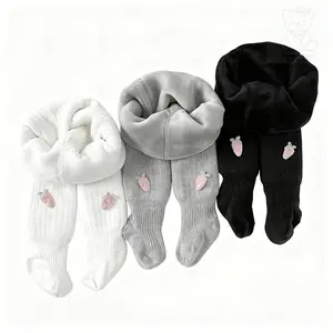 3-Pack Girls' Fleece-Lined Winter Thermal Tights - Thick Warm Solid Color with Cute Heart & Pearl Accents, Hand Wash Only for Outdoor Activities, Winter Clothes for Girls, Playful Design Accents, Comfortable Fit