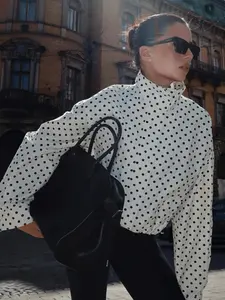 Polka Dot Women's Jacket Street Cropped Windbreak Bomber Jacket Outerwears Long Sleeve Demi-Season Short Trench Coat Woman Fashion Zip Up Outdoor Jacket For Women