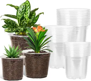 30 Pack 5/6/7 Inch Clear  Pots with Drainage Holes, Clear  Pot for Planting, Transparent Plastic  Pots,Durable Seed Starting Pot for