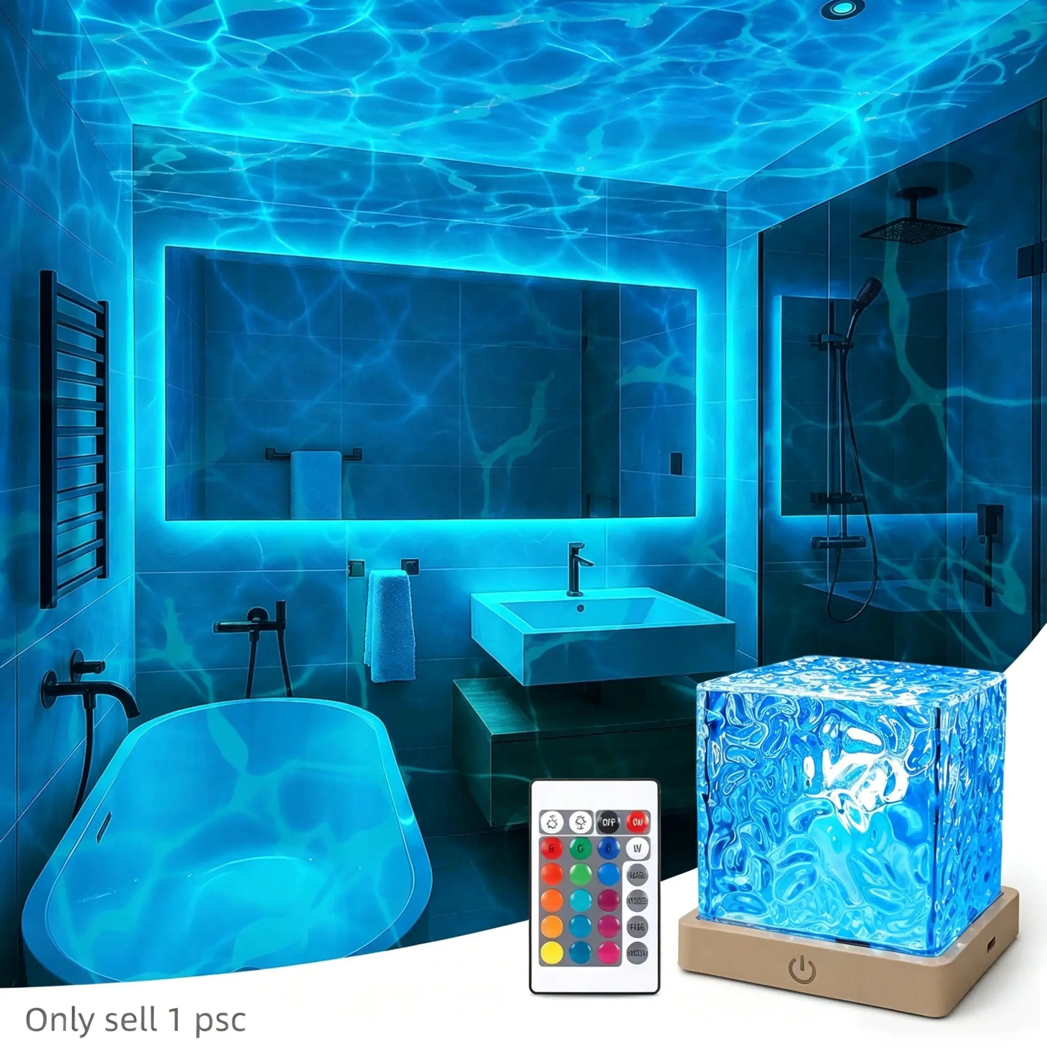 Rechargeable Ocean Wave Projector Light,16 Color Changeable & Dimmable Shower Lamp with Remote,Cube Mood Ambient Lighting, Atmosphere Lighting,Ocean Room Decor,Cordless Night Light for Bathroom,Room Decor,Aurora Projector Lamp