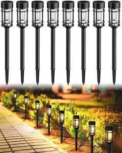 8 Pack Solar Pathway Lights Outdoor, 21.5 Inch Tall IP65 Waterproof Solar Garden Lights with Edison LED Tungsten Filament Bulb, Dusk to Dawn Auto On/Off Solar Landscape Lights for Yard, Patio, Pathway Decor (Warm White) Three-Head Lamps