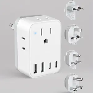 European Travel Plug Adapter, Universal Power Adapter with 4 AC Outlets & 4 USB Ports (2 USB C), US to UK/EU/South Africa/India, Detachable Plug Type G/C/M/D for Travel Kit
