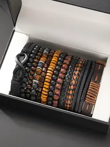 Men's Vintage Leather Braided Bracelet, Bangles Bracelets Set, Fashionable Jewelry for Party, Daily Clothing Decor, Trendy All-match & Exquisite Jewelry for Birthday Gift, Mix Bracelets