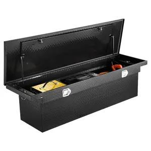 VEVOR Crossover Truck Tool Box, 69x20x18 In, Heavy Duty Aluminum Toolbox with Diamond Texture, Pick Up Truck Bed RV Trailer Toolbox, Waterproof Storage Organizer with Lock, Keys, Side Handles, Black
