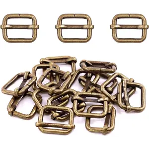 60 count 3/4 Inch - 20mm Bronze Metal Rings Metal Rectangle Adjuster Triglides Slides Buckle, Roller Pin Buckles Slider Strap Adjuster Keychains for Belt Bags DIY (Bronze, 3/4 Inch)