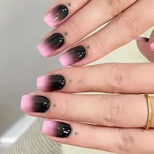New 24Pcs/Set Short Size French Black Pink Gradient Versatile Beautiful Girls Women Full Coverage Wearable Fake Nails