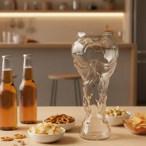 World Cup Football Beer Glass, 3D Relief Trophy Shape Transparent Glass Cup, Drinkware, Perfect for Celebrating Victories and Bar Decoration