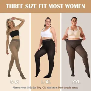 Plus-size leggings with a bare-leg effect, black translucent leggings for women, fleece-lined pantyhose, semi-transparent, one-size-fits-all